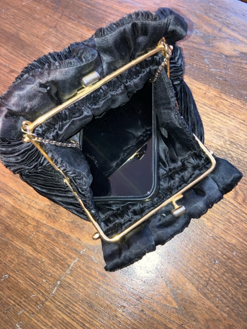 Elegant Black Pleated Evening Clutch with Gold Chain - Picture 7 of 8